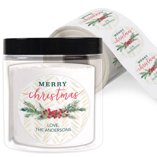 Berry Swag Round Holiday Gift Stickers in a Jar